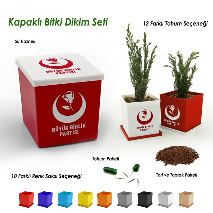 Büyük Birlik Partisi Logolu Kapaklı Kare Bitki Dikim Seti